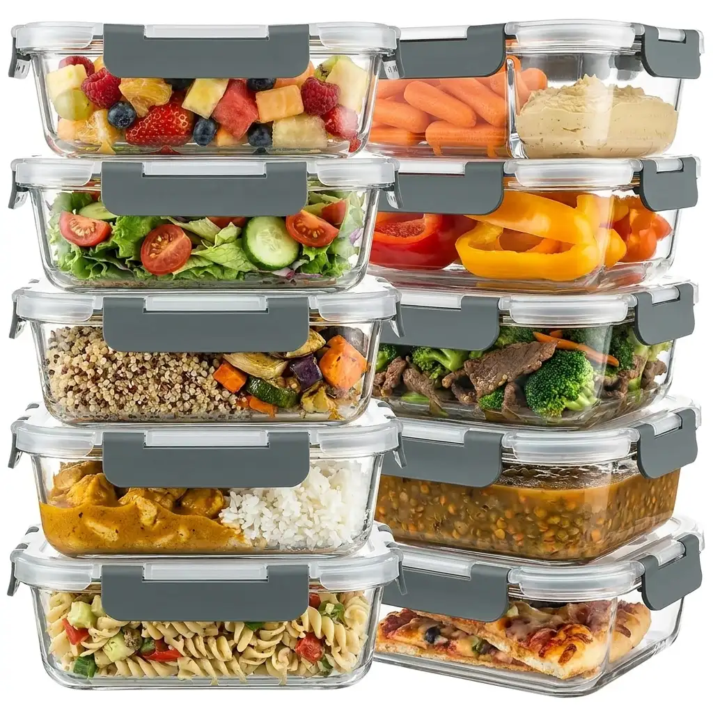 KOMUEE 10-Pack 22oz Compact Glass Meal Prep Containers
